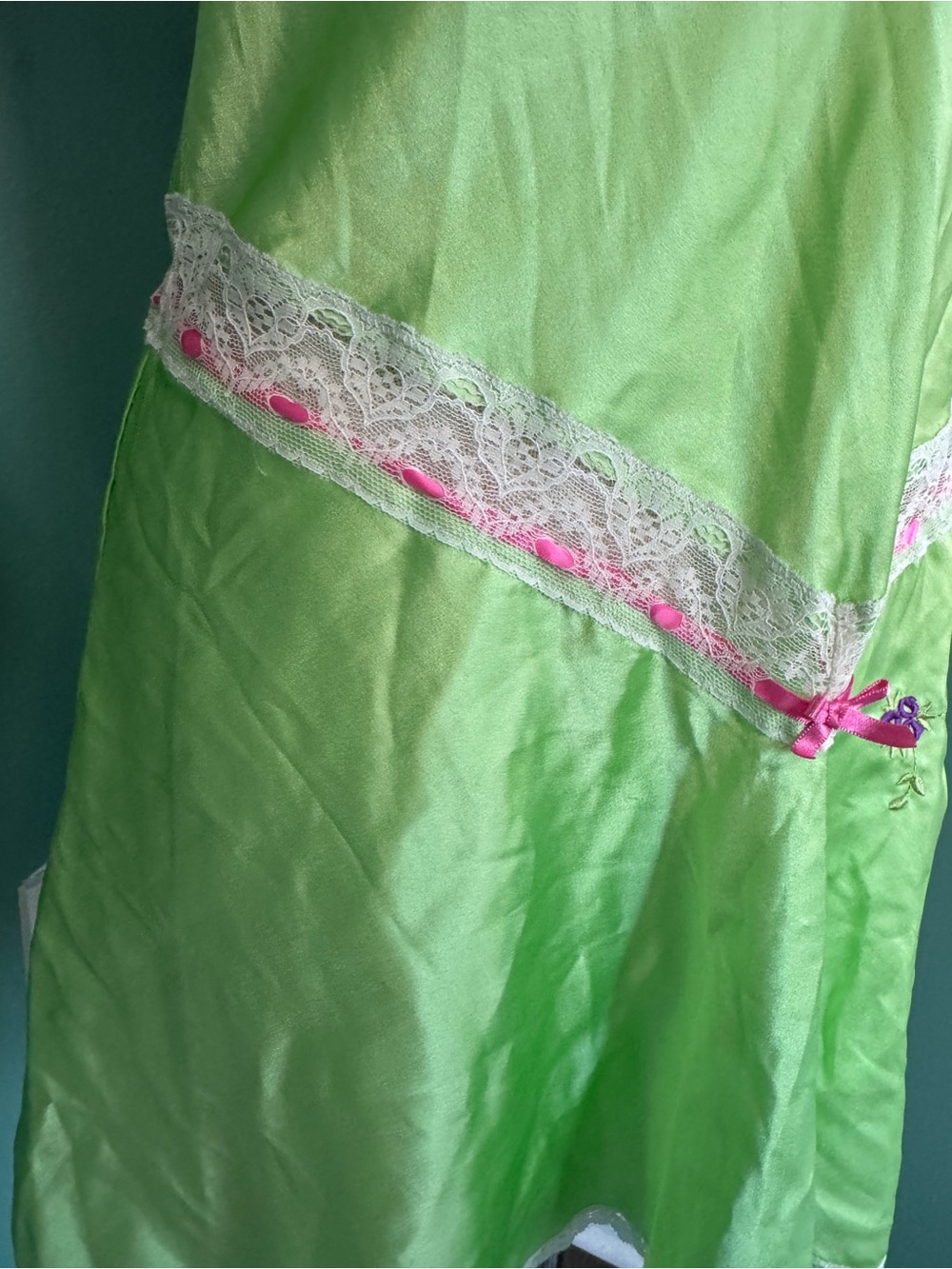 Betsey Johnson Silk-Feel Lime Green Lace Trim Slip Dress - Women's Intimates - Picture 7 of 11